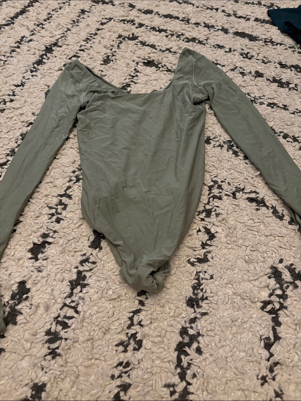 aerie Long Sleeve Smoothez Scoop-Neck Bodysuit in Sage Green